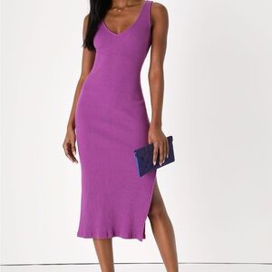 Purple Ribbed Bodycon Midi Dress